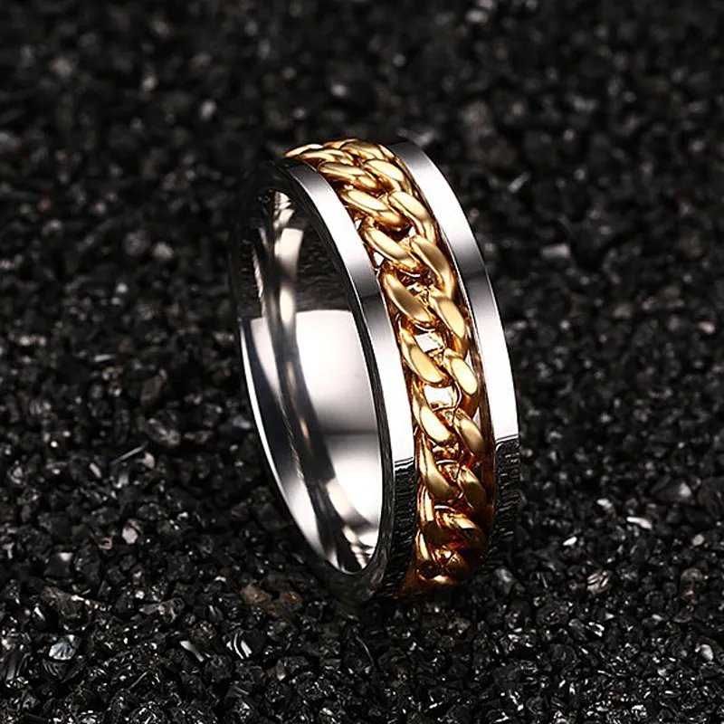 Anillos de moda para hombre de acero inoxidable 316L IP chapado en oro pulido alto plata/oro 8mm tamaño 6-15