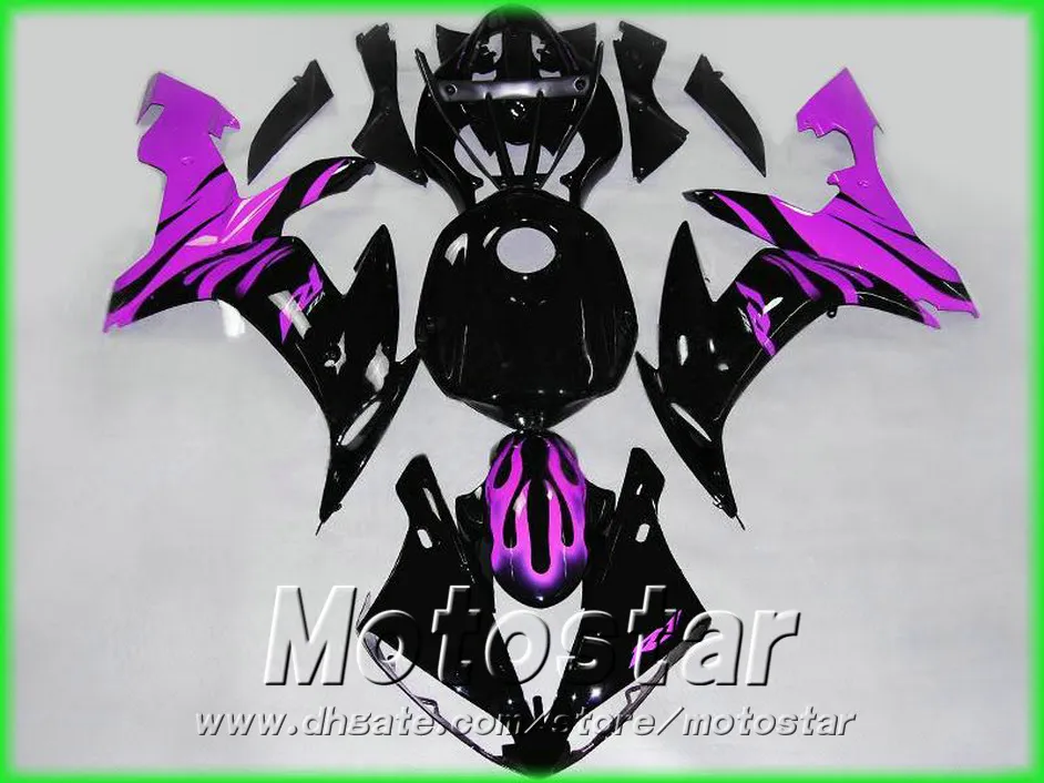 Spuitgieten ABS Plastic Fairing Kit voor Yamaha YZF-R1 04 05 06 Zwart Purple Backings Set YZF R1 2004 2005 2006 YQ26