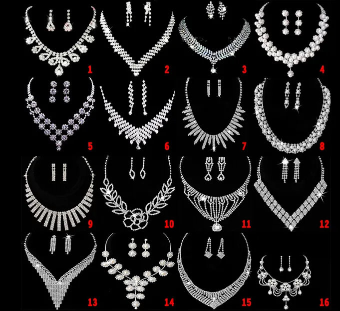 16 Style Bridal Wedding Party Crystal Rhinestone Pendant Necklace & Earrings Jewelry Sets Bridal Jewelry Accessories