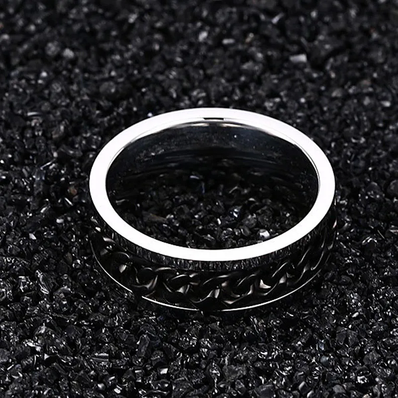 316L Rostfritt stål IP Svart pläterad Högpolerad Mens Fashion Rings Silver / Svart 8mm Storlek 6-15