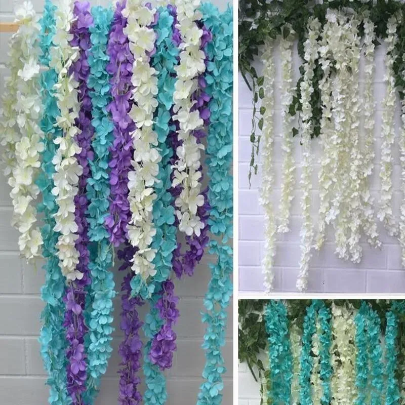 2017 Konstgjord Hydrangea Wisteria Flower DIY Simulering Wedding Arch Door Home Wall Hängande Garland För Bröllop Garden Dekoration