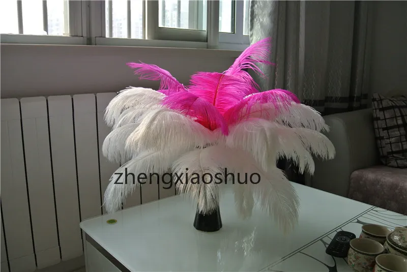 Darmowa Wysyłka 100 sztuk / partia 14-16inch (35-40 cm) Hot Pink and White Ostrich Pióra Plumes Ślubne Centrum Ślubne Piór Wystrój Domu Decor