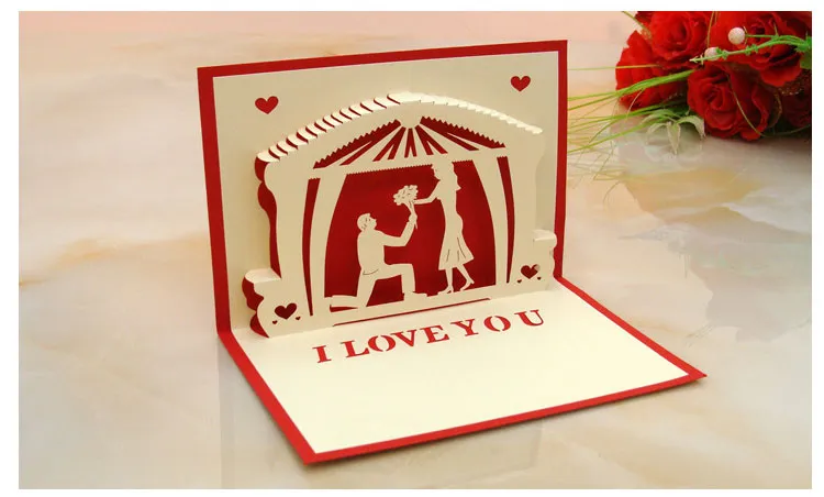 Handmade 3D Pop UP I Love You Card Creative Valentine's Day Wedding Greeting Cards Festive Party Supplies