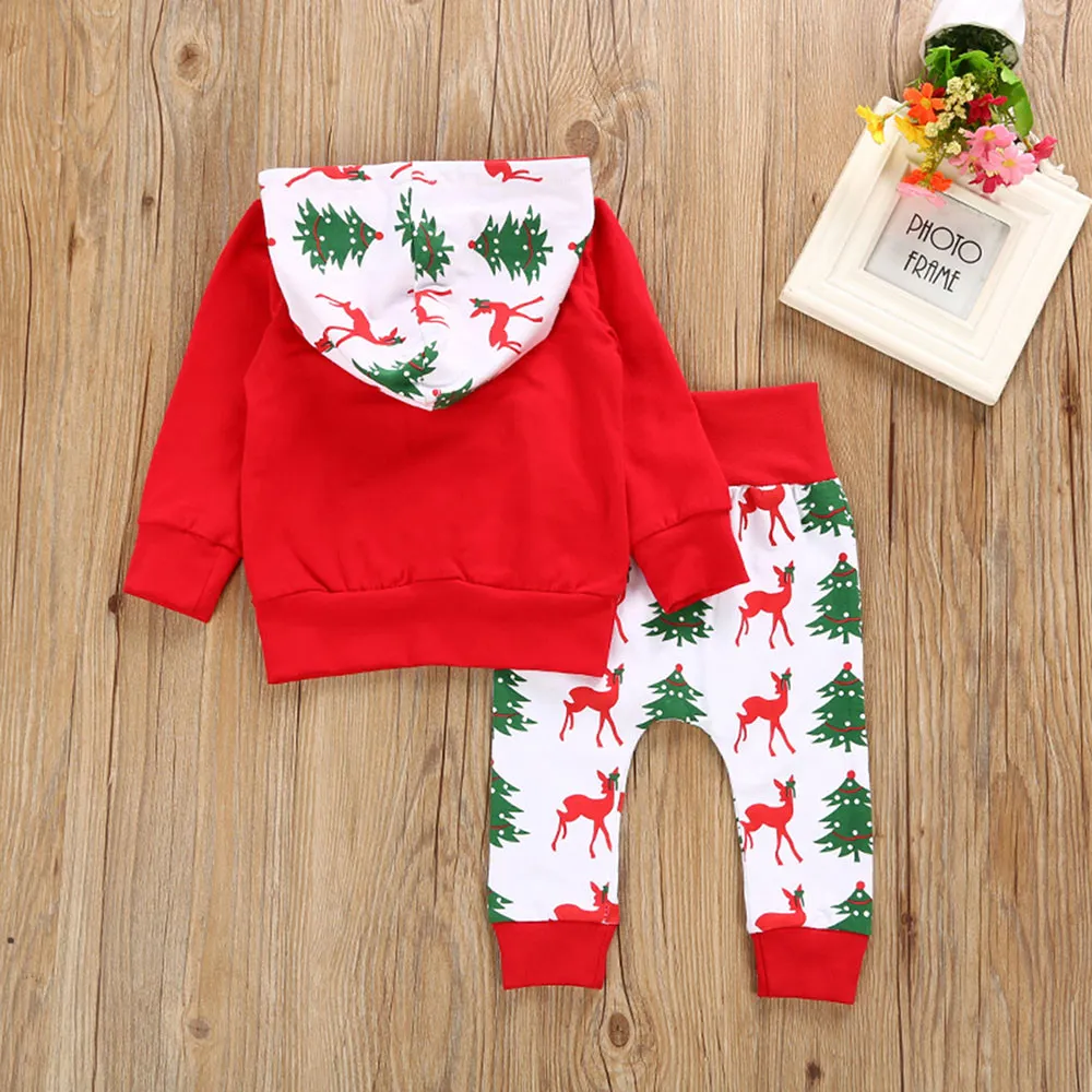 Baby Christmas Outfits Newborn Set Infant Baby Girls Clothes Kids Suit Deer Print Long Sleeve Tops Romper Pants Hat Kids Clothing Sets