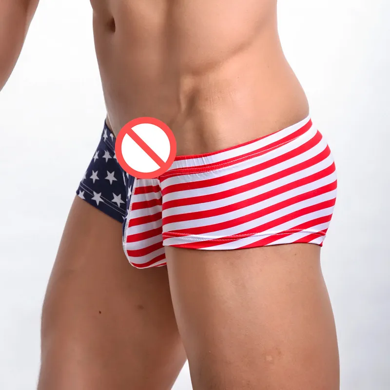 Classic American Flag Man Boxers Shorts Sexy Cotton Mini Underwear Gay Convex Design Panties Men`s BoxersShorts Low Waist Underpants