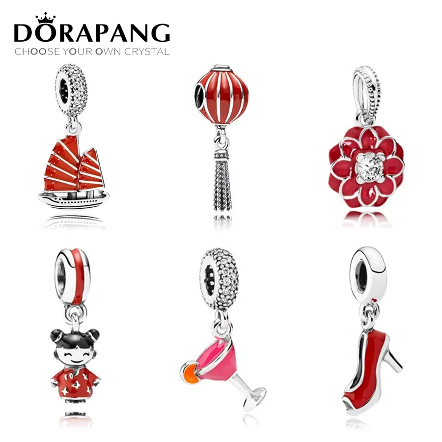 DORAPANG 925 Sterling Silver Red sailboat festive Fuwa Pearl Charms Pendant collocation Bracelet DIY bracelet Factory wholesale