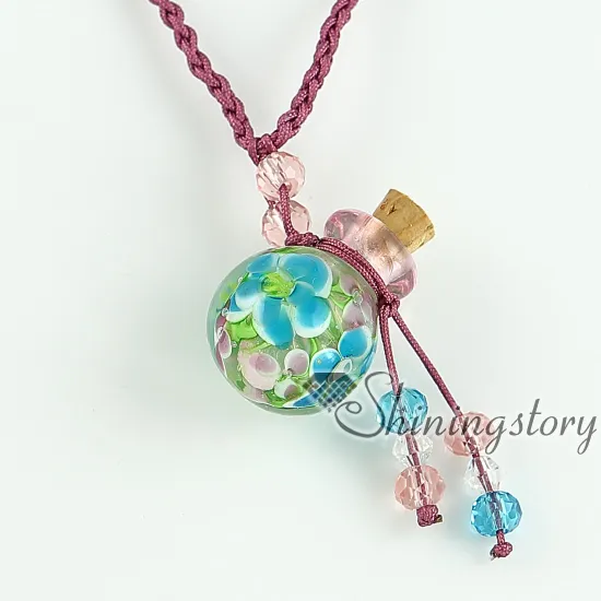 collana con ciondolo bottiglia di profumo vintage collana fiale per ceneri fornitore all'ingrosso Ciondoli italiani in vetro di murano con fiore all'interno