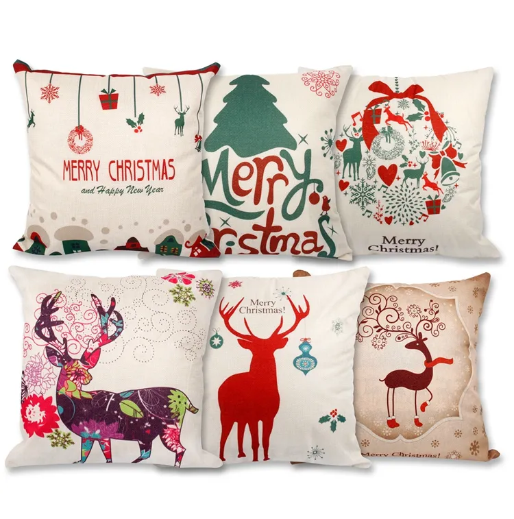 4545cm Pillow Case Christmas Decorations For Home Santa Clause Christmas Deer Cotton Linen Cushion Cover Home Decor8232465