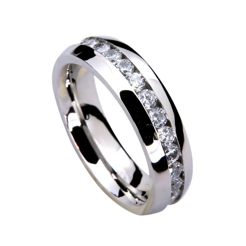 6mm 316L roestvrij staal kristal verzilverd band ringen voor vrouwen mannen bruiloft verjaardag decor sieraden