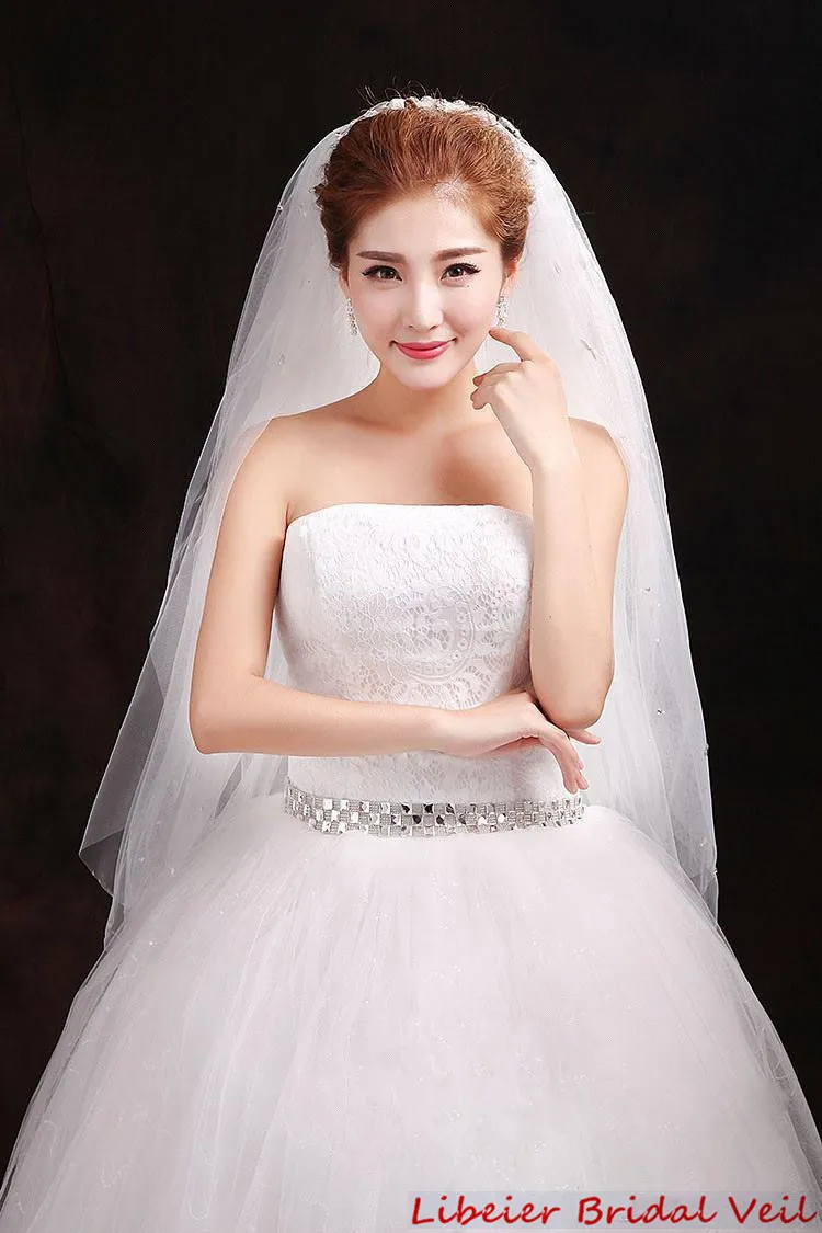 جودة عالية الجودة الزفاف حجاب جديد وصول جديد تراجع بلورات سباركلي تول أبيض الزفاف رخيصة الزفاف الحجاب الإكسسوارات FING296V