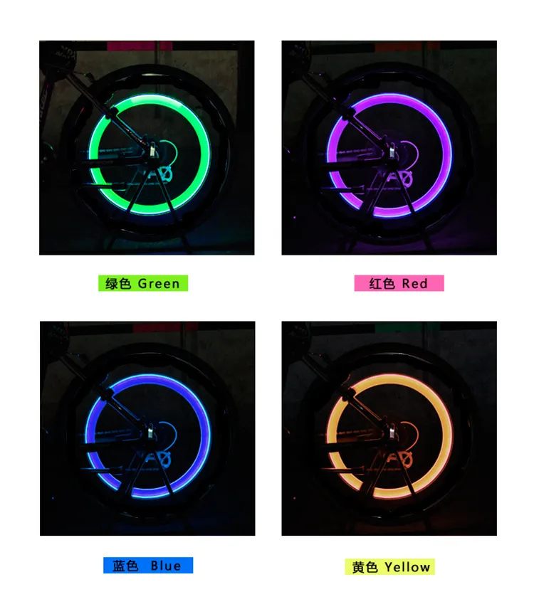 Loue à vélo lumières voiture vélo LED Flash Light 5 couleurs Valve de roue Lampe à moto