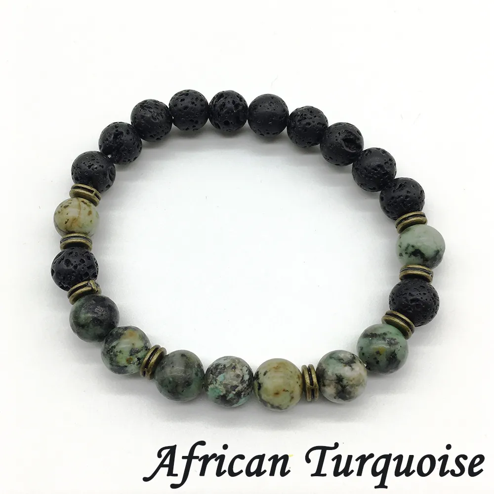 SN1200 New Men`s Natural Stone Beaded Bracelet Energy Lava African Turquoise Stone Healing Yoga Bracelet Wholesale