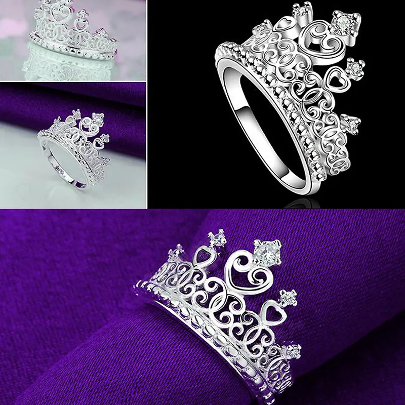 Livraison gratuite Nouveaux bijoux de mode en argent sterling 925 Anneaux de tempérament de princesse de la couronne de haute qualité vente chaude fille cadeau 1745