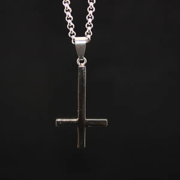 Invertido Cross of St Peter Titanium Aço 316Lstainless Colar de Pingente de Aço Lúcifer Satanás Moda Vintage Punk Jóias