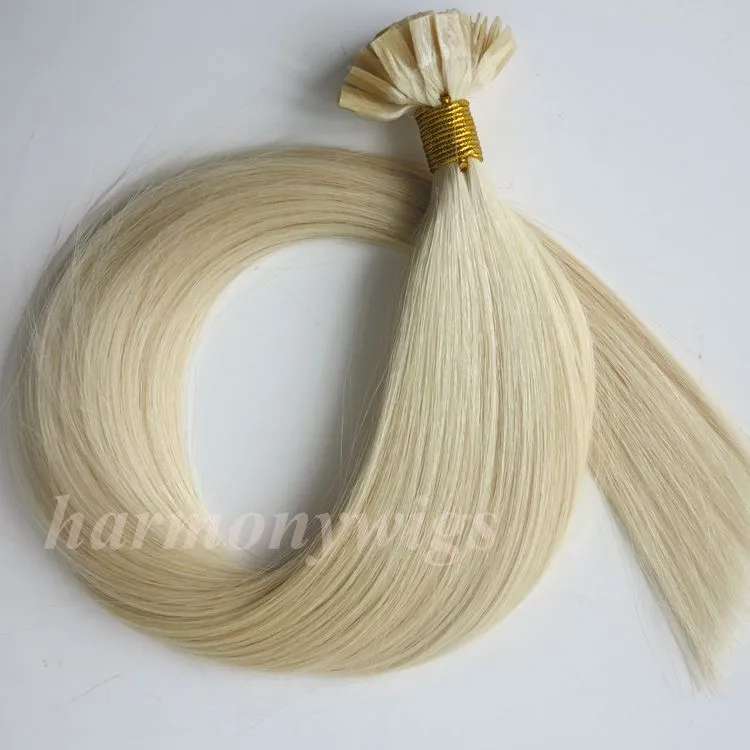 Extensions de cheveux humains brésiliens pré-collés à pointe plate 50g 50 brins 18 20 22 24 pouces # 60 / produits capillaires indiens blond platine