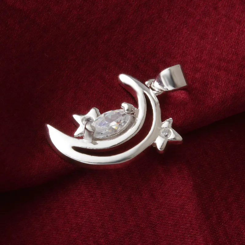 Kostenloser Versand Mode hohe Qualität 925 Silber Mond und Sterne mit Diamant 925 Silber Halskette Valentinstag Urlaub Geschenke heiß 1652