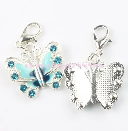 7 Farben Emaille-Schmetterling-Strass-Charms, 56 Stück, 22 x 35 mm, Herz, schwebende Karabinerverschlüsse, Charm für Glas-Living-Memory-Medaillon C238x