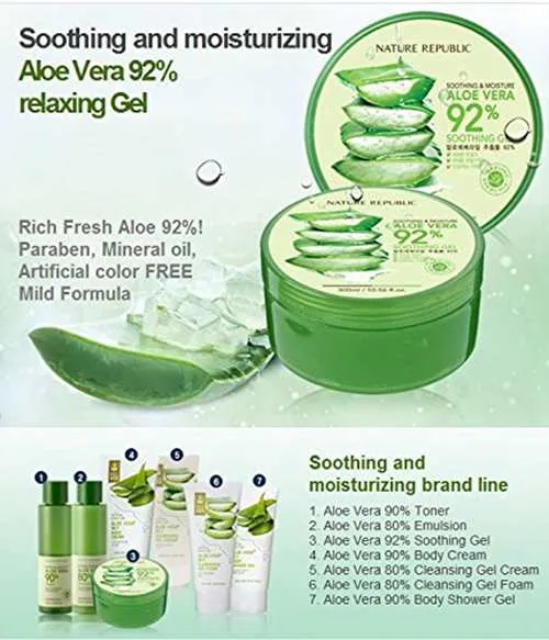 Nature Republic YENİ Yatıştırıcı Nem ALOE VERA 92% JEL 300ml 10.56 Sıvı Onar Güneş Tamirinden Sonra Aloe Vera jel beyazlatıcı anti-aging