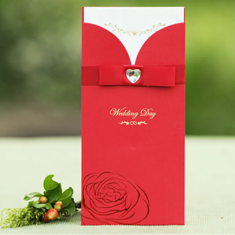 Rectangle Style Wedding Invitations Fashion Customized Invitation Card with Map All Language Free Design Bow Decoration