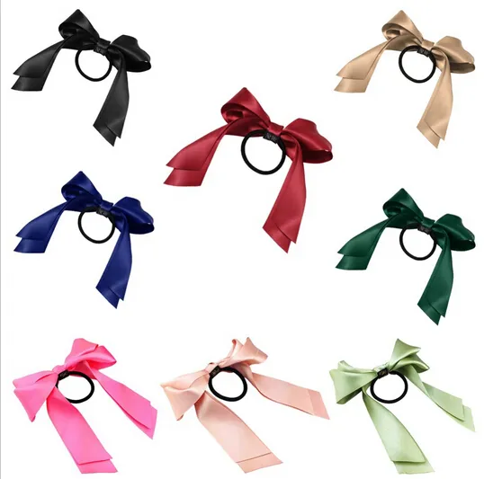 HOT SALE Women Satin Ribbon Bow Hair Band Rope Scrunchie Ponytail Holder, fashion 