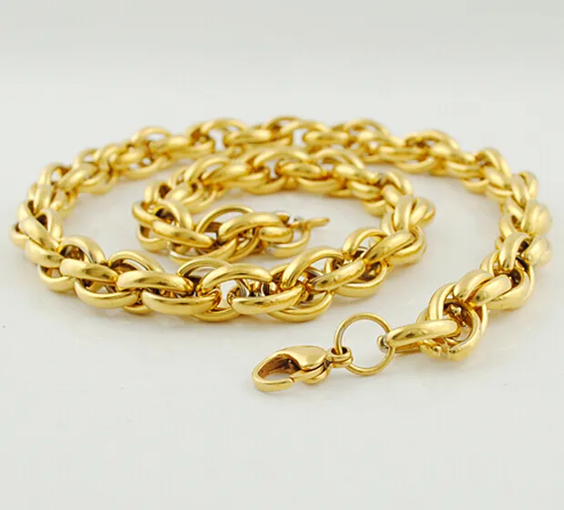 New Middle Eastern Style Gold Plated Pure 316L Stainless steel Charming Twist Oval Rope Chain Link Necklace in Men Jewelry 9mm 24''