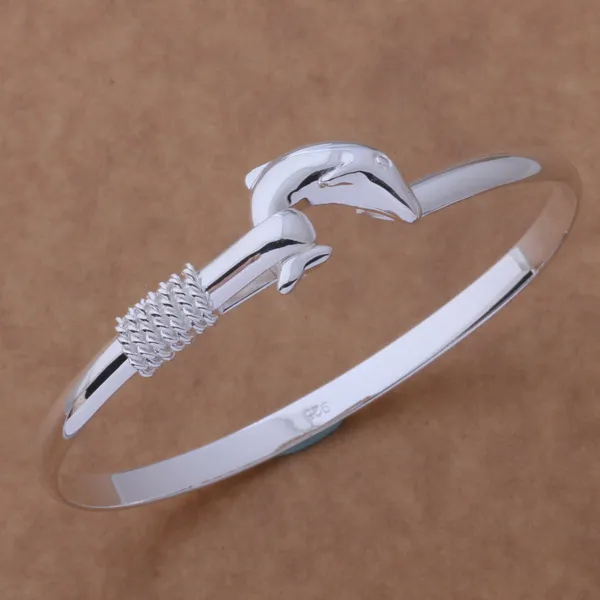 20 Stück / Los Geschenkfabrik 925 Silber Charm Armreif Feines edles Netz Delphin Armband Modeschmuck 1304272E