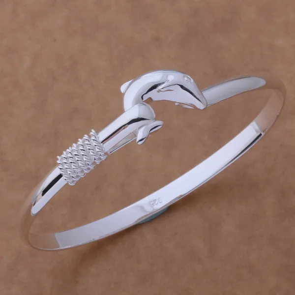 gift factory 925 silver charm bangle Fine Noble mesh Dolphin bracelet fashion jewelry 1304272E