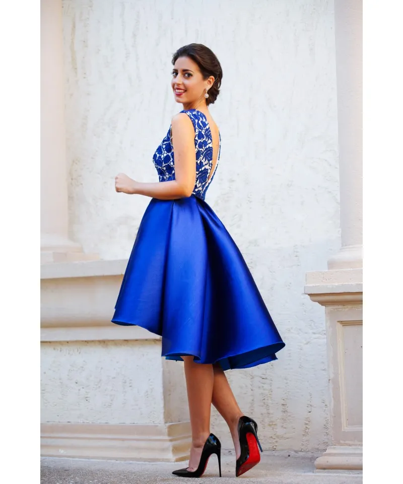 2020 Royal Blue Blue su misura con visino senza schienale Abiti da cocktail in pizzo Top Top Sexy Formale Abiti da festa a buon mercato Abiti a buon mercato1675992