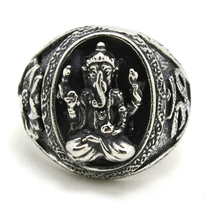 2 sztuk Szybka Wysyłka Gorące Sprzedawanie Pierścień Ganesh 316L Ze Stali Nierdzewnej Biżuteria Fajny Rowerzysta Lotus Ganesh Ring