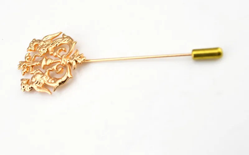 Broches de escudo de Dragón Dorado Unisex, ramillete de camisa para traje, Pin de solapa, broche con cadena, regalo de joyería para mujeres y hombres, 12 Uds. 1965