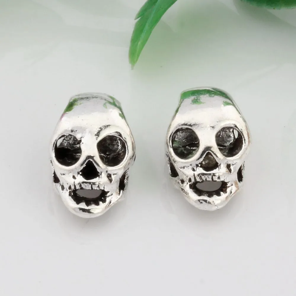 Antique Silver Alloy Skull Big Hole Spacer Bead For Jewelry Making Bracelet Necklace DIY Accessories 15x9mm