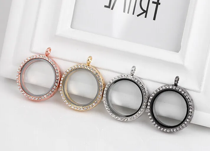 Groothandel 10 stks / partij 30mm 4 kleuren kristal ronde magnetische glazen drijvende medaillon hanger voor ketting ketting