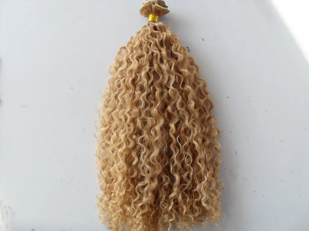 mongolian curly hair weft clip in natural kinky curl weaves unprocessed virgin remy blonde human extensions