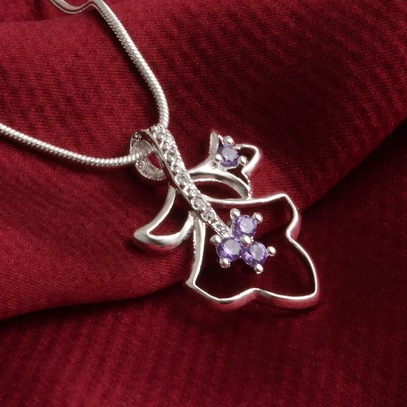 Livraison gratuite mode haute qualité en argent 925 Double congé Violet bijoux en diamant 925 collier en argent Saint Valentin cadeaux de vacances chaud 1667