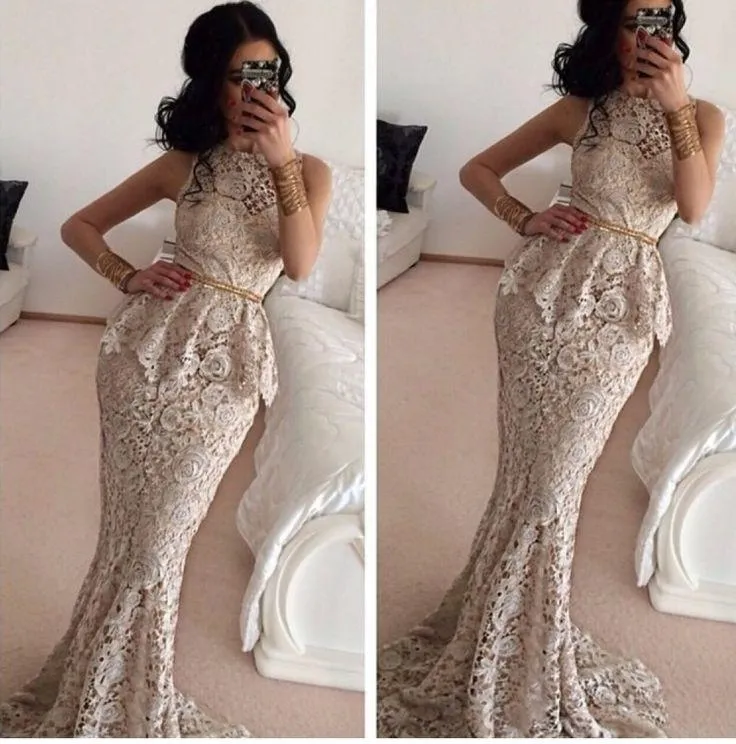 South African Women Fashion Mermaid Celebrity Prom Klänningar med Bellanaija Nigerian Lace Aso Ebi Styles Evening Party Dresses Designer