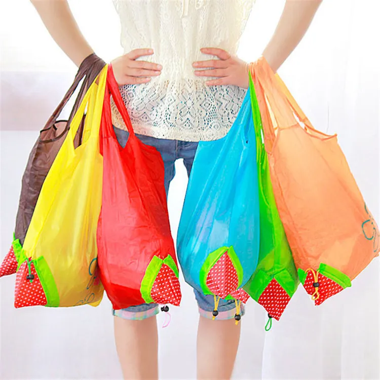 Creative Strawberry pattern shopping bag Folding environmental protection bag Moda Portable Storage handbag decorative cloth bag IA960