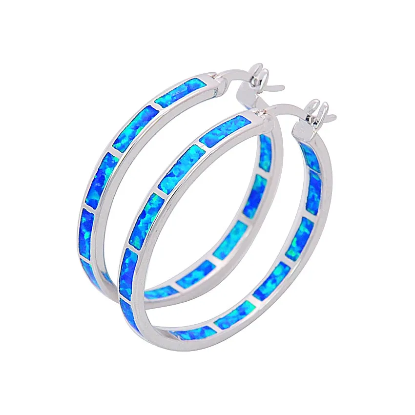 Wholesale & Retail Fashion Blue &White Multicolour Fine Fire Opal Earrings 925 Silver Plated Jewelry EJL1631001