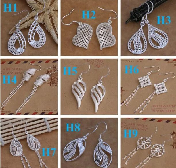 Pendientes de gota de joyería de plata esterlina 925 mixtos 2014 Nuevo envío gratis Pendientes Beautif Pendientes colgantes Orden de mezcla 1762