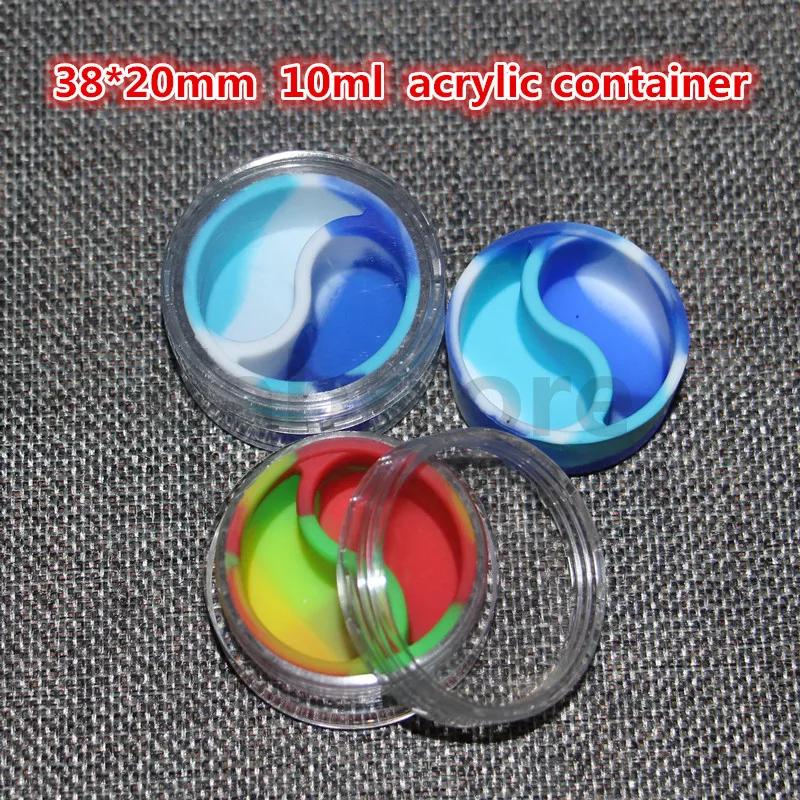 10ml Clear Acrylic Wax Concentrate Containrar, Non-Stick Silicone Dab Bho Hash Olja Dry Herb Storage Jars Gratis frakt