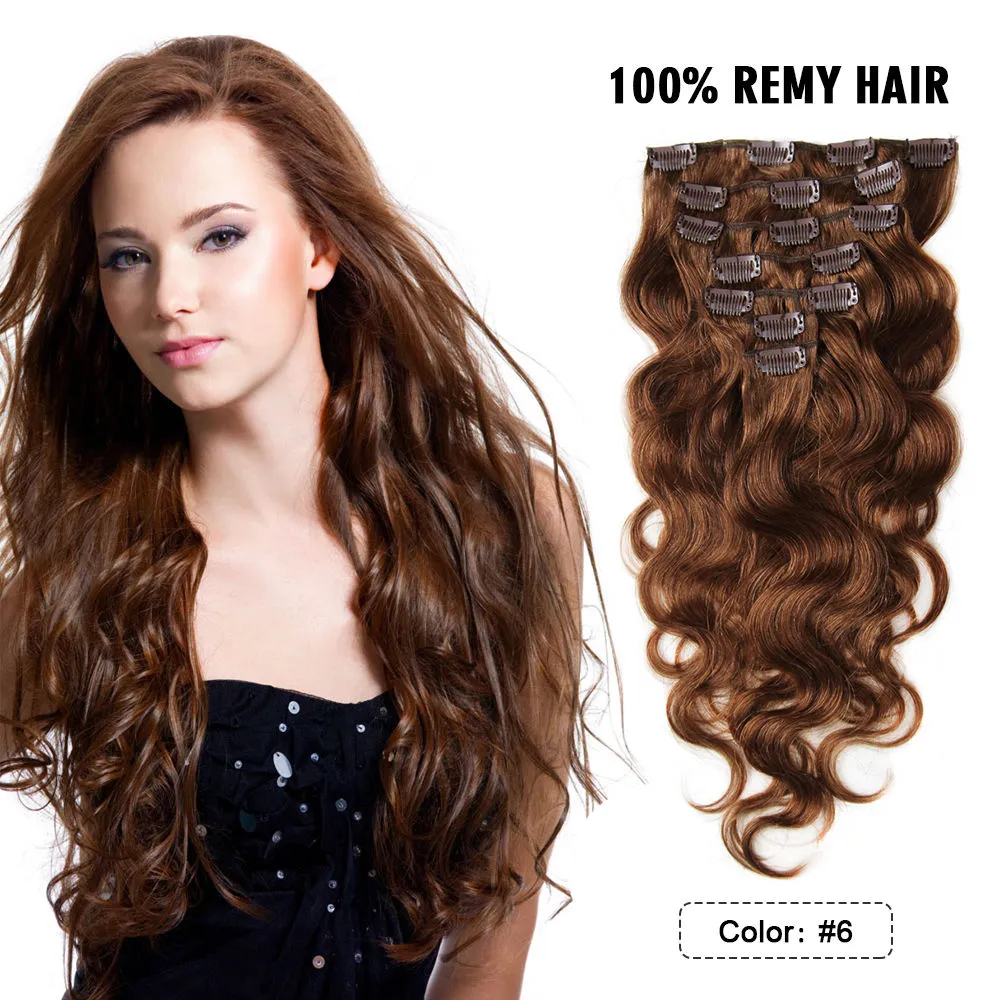 Elibess haar -clip in menselijk haar 100g 7 stks / partij Alle kleuren beschikbaar Body Wave Clip in hair extensions
