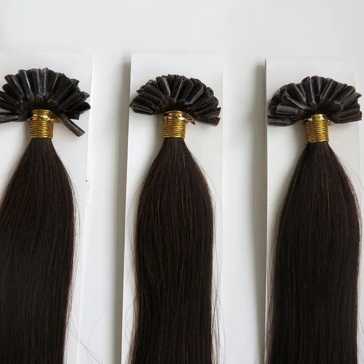 最高品質100g 100 strands Pre Bonded Nail U Tip Hair Extensions Human Hair 18 20 22 24Inch 2Darkest Brown Brazilian IndianHai1771736