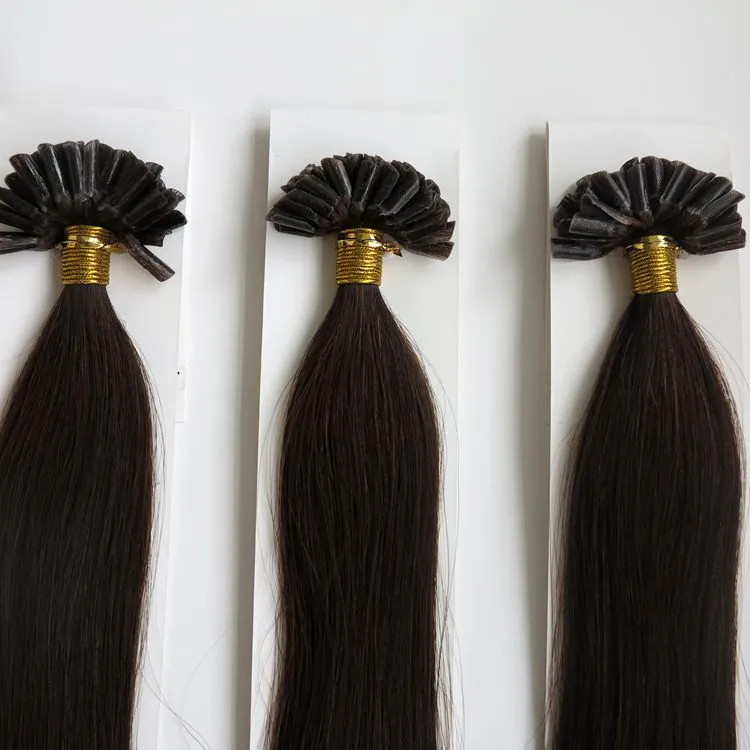 Qualidade superior 100g 100 Fios Pré ligado Prego U Dica Cabelo Extensões de cabelo Humano 18 20 22 24 polegadas # 2 / Darkest Marrom Cabelo Indiano Brasileiro