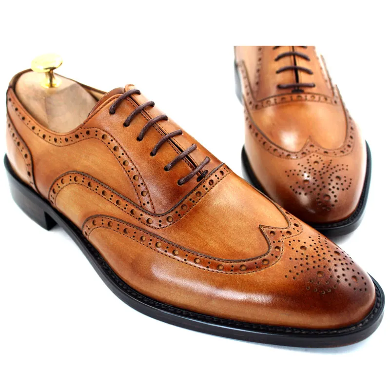 Men Dress shoes Oxfords shoes Custom handmade shoes Men's shoes Genuine leather Wingtip brogue Design Color brown HD-054