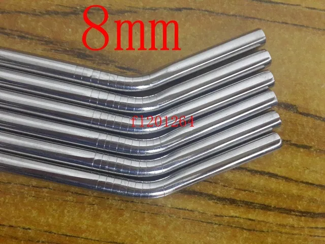 DHL Livraison Gratuite 8mm x 215mm En Acier Inoxydable Bend Straw Métal Pailles À Boire 8.5 