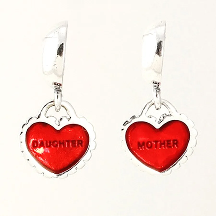 انخفاض 100 ٪ 925 Sterling Silver Mother and Daughter Heart Pendants سحر تناسب الأسلوب الأوروبي باندورا سحر الأساور الرقبة 2914