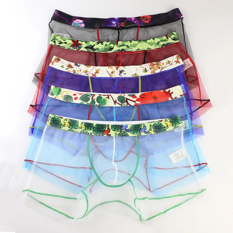Mesh Mannen Boxer Sexy Gay Boy Underpants Boxershorts See Through Out Cool Ademend Ondergoed Sex Transparent Man Boxers Cueca