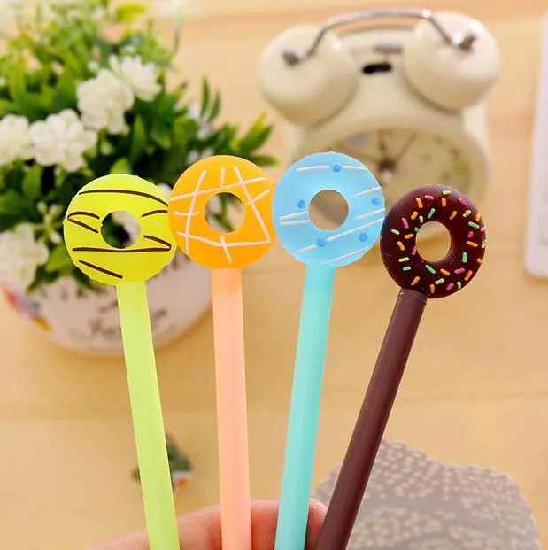 Stylos Gel Donuts mignons Kawaii, 0.38mm, joli stylo couleur bonbon pour enfants, papeterie cadeau fournitures scolaires, livraison gratuite G1188