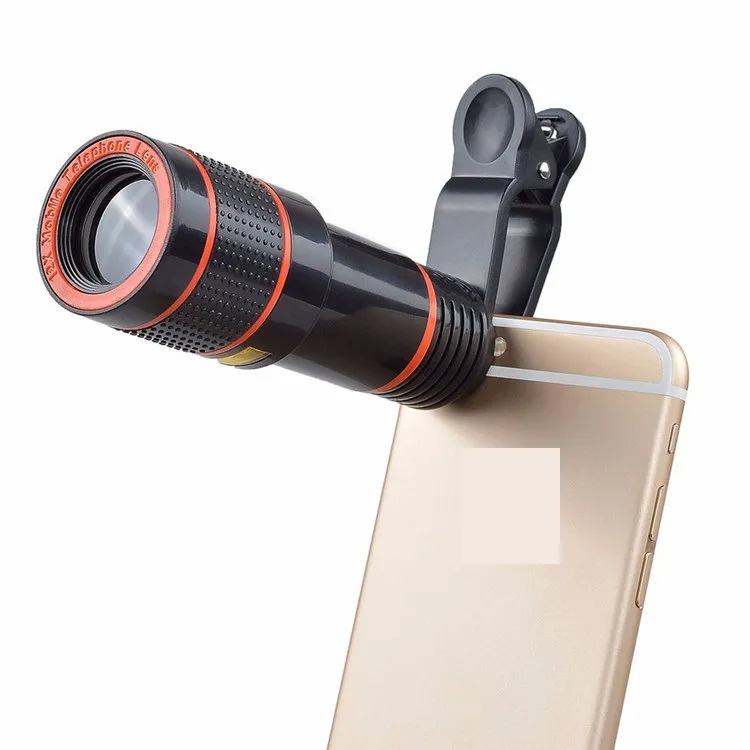 Universal 12x Optical Zoom Telescope Camera Lens Clip Mobiltelefon Teleskop för smart telefon i detaljhandelspaket / parti