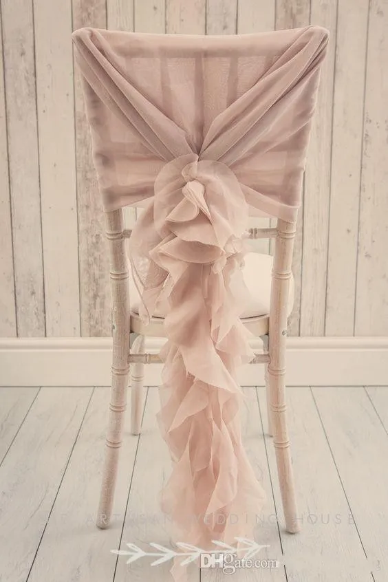 I Stock Blush Pink Ruffles Stol täcker vintage Romantiska stolar Sashes Vackra modebröllopsdekorationer 029667006