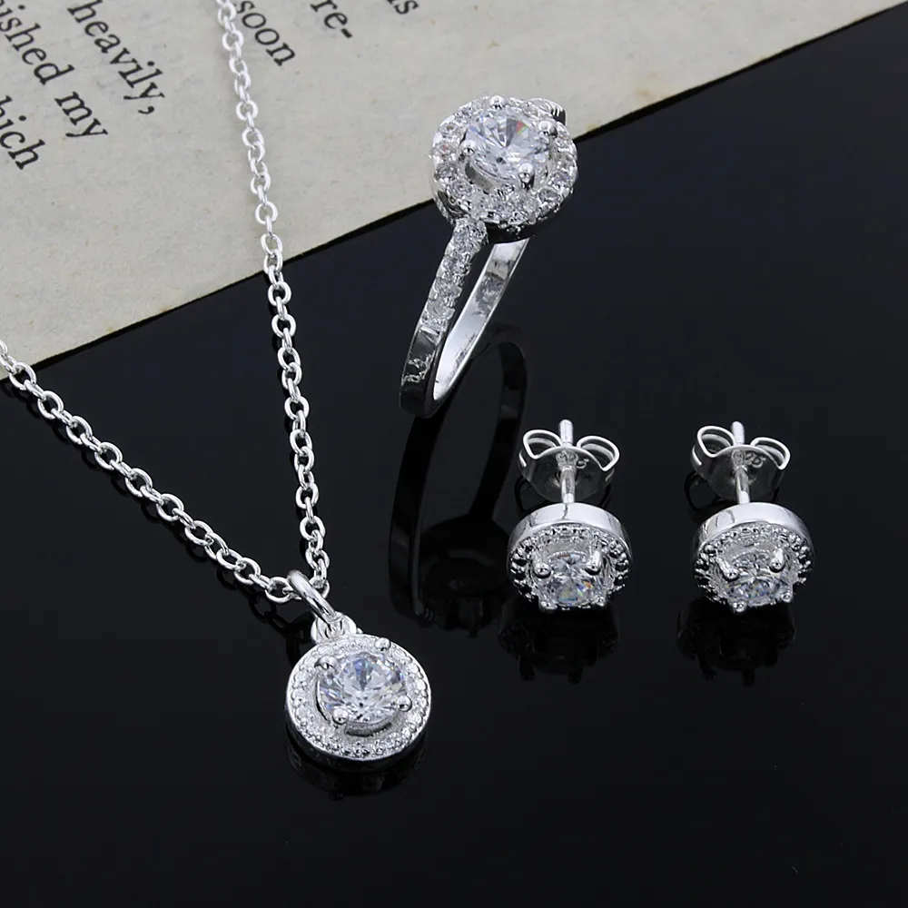 2015 New Design 925 Sterling Silver CZ Diamond Necklace & Ring & Earrings  Set Fashion Jewelry Wedding Gift For Woman From 2,15 €